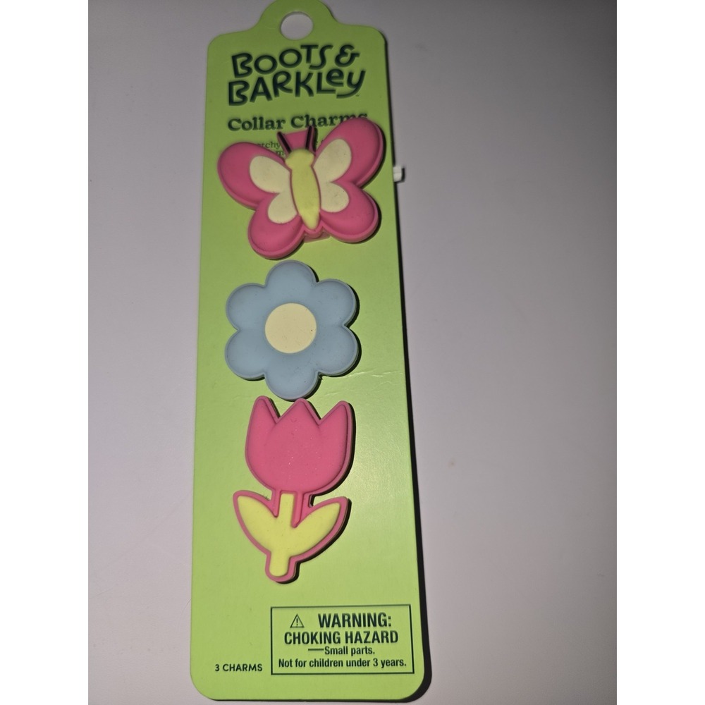 Boots & Barkley Dog Collar Charms Flowers Butterfly Silicone 3pk Pink Blue S11
